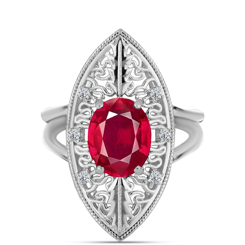 Anillo de Plata con Rubí de Madagascar y Topacio Blanco