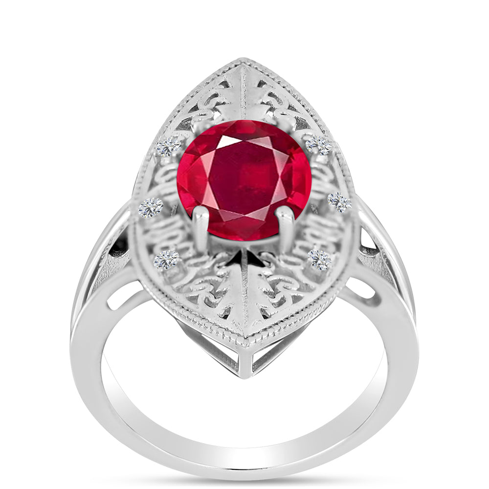 Anillo de Plata con Rubí de Madagascar y Topacio Blanco 3 
