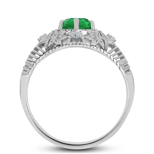 Anillo de Plata con Esmeralda de Zambia y Topacio Blanco