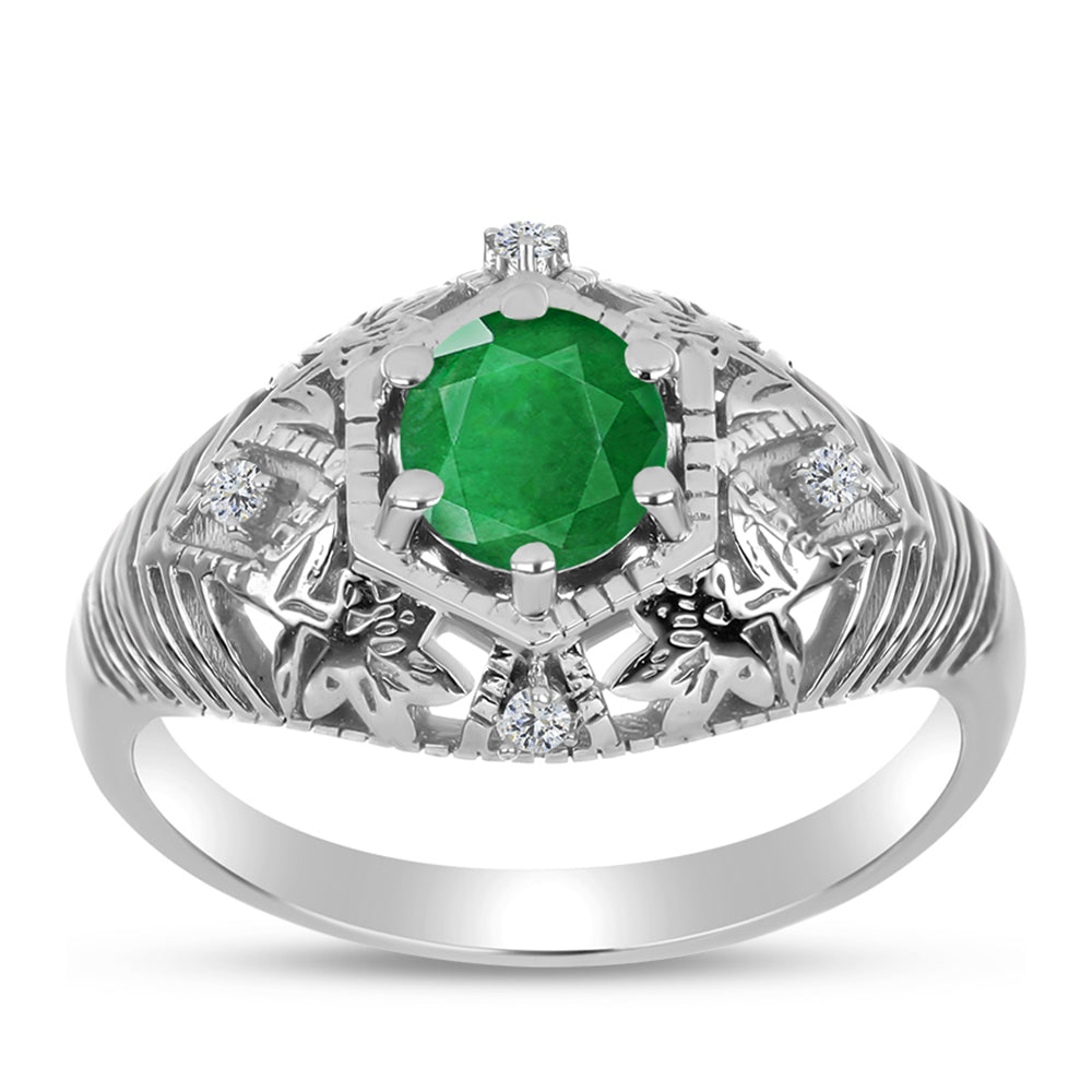 Anillo de Plata con Esmeralda de Zambia y Topacio Blanco