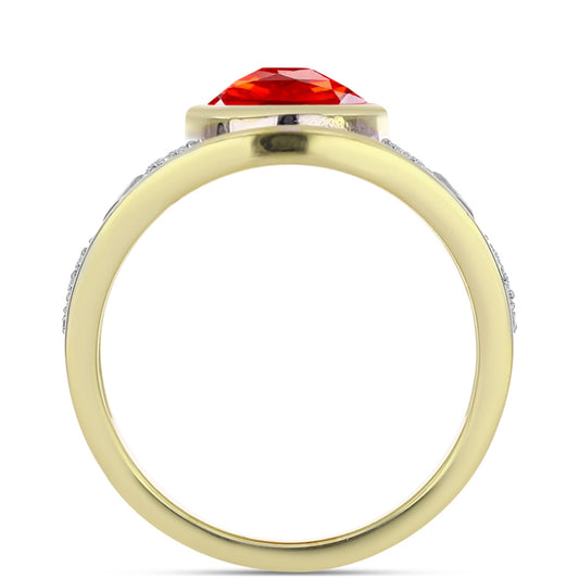 Anillo de Plata Bañada en Oro con Ópalo de Fuego de Lega Dembi y Zircón Blanco