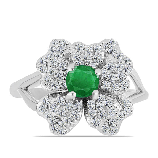 Anillo de Plata con Esmeralda de Zambia y Topacio Blanco