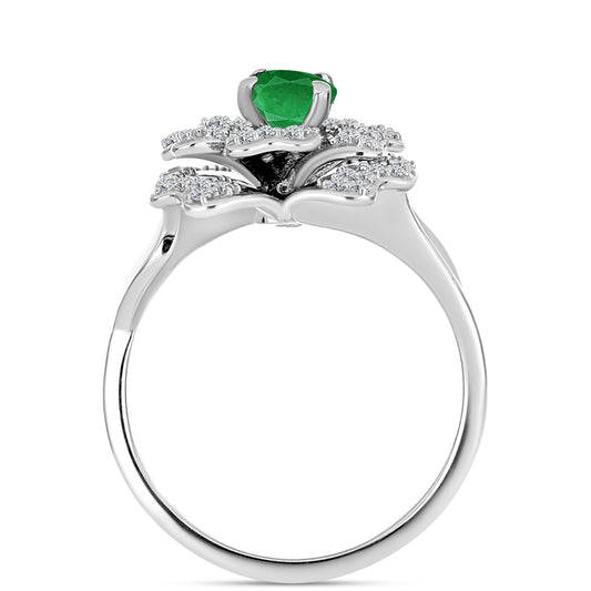 Anillo de Plata con Esmeralda de Zambia y Topacio Blanco