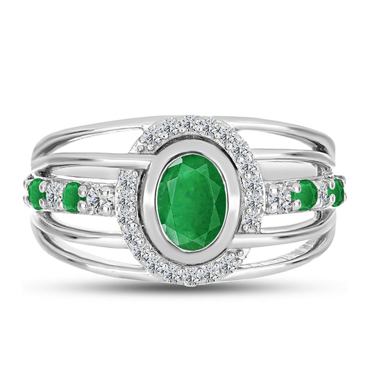 Anillo de Plata con Esmeralda de Zambia y Topacio Blanco