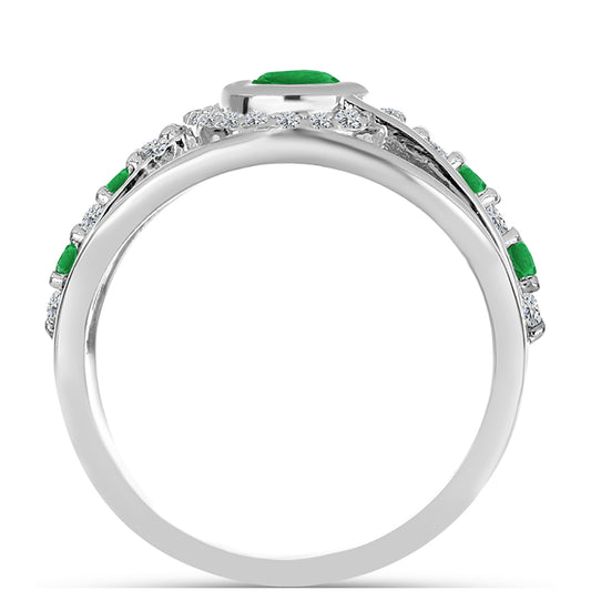 Anillo de Plata con Esmeralda de Zambia y Topacio Blanco