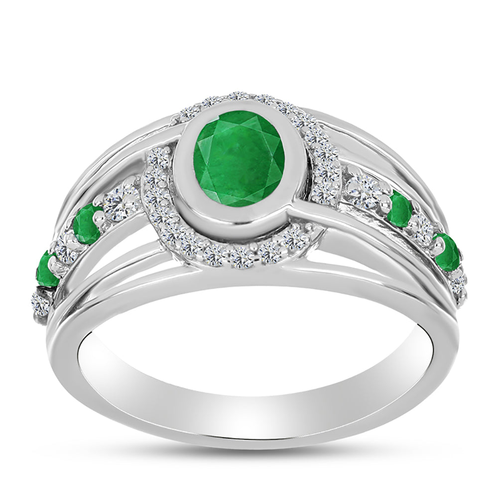 Anillo de Plata con Esmeralda de Zambia y Topacio Blanco