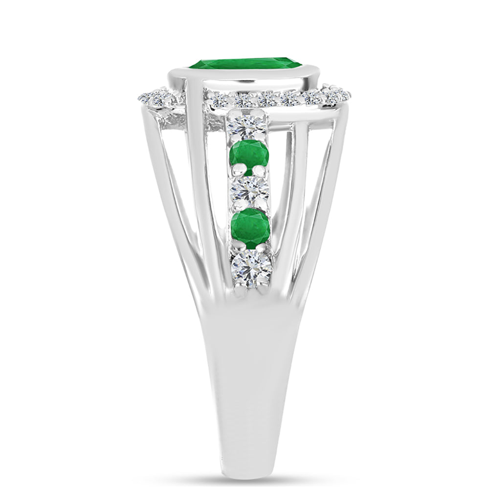 Anillo de Plata con Esmeralda de Zambia y Topacio Blanco