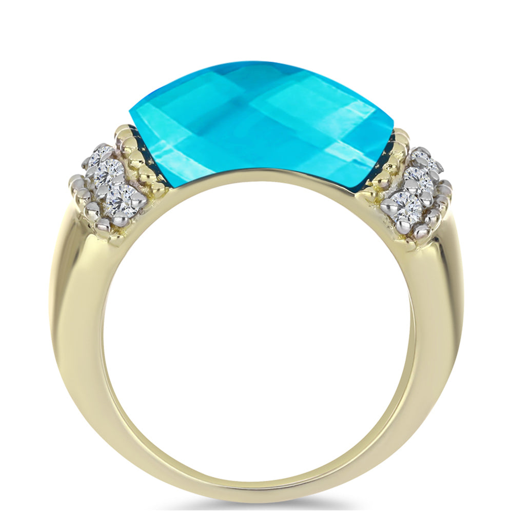 Anillo de Plata Bañada en Oro con Jade Azul y Topacio Blanco