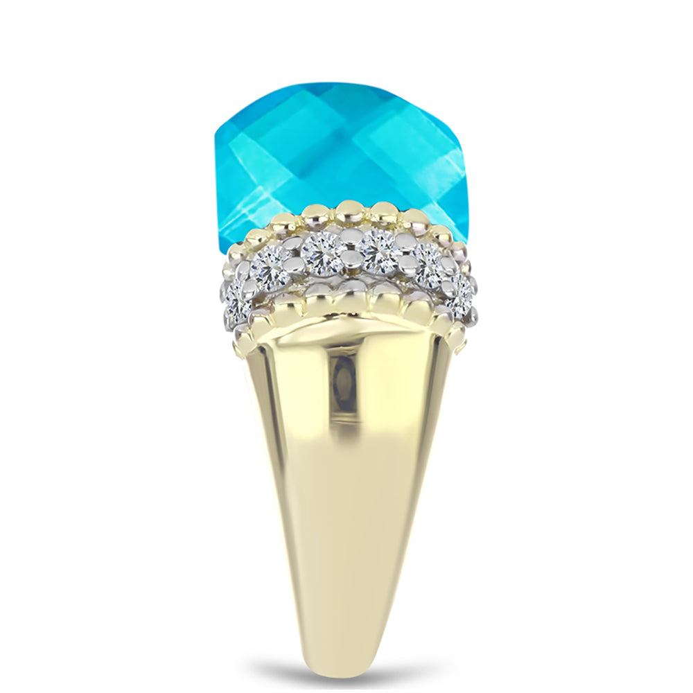 Anillo de Plata Bañada en Oro con Jade Azul y Topacio Blanco