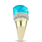 Anillo de Plata Bañada en Oro con Jade Azul y Topacio Blanco