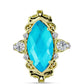 Anillo de Plata Bañada en Oro con Jade Azul y Topacio Blanco