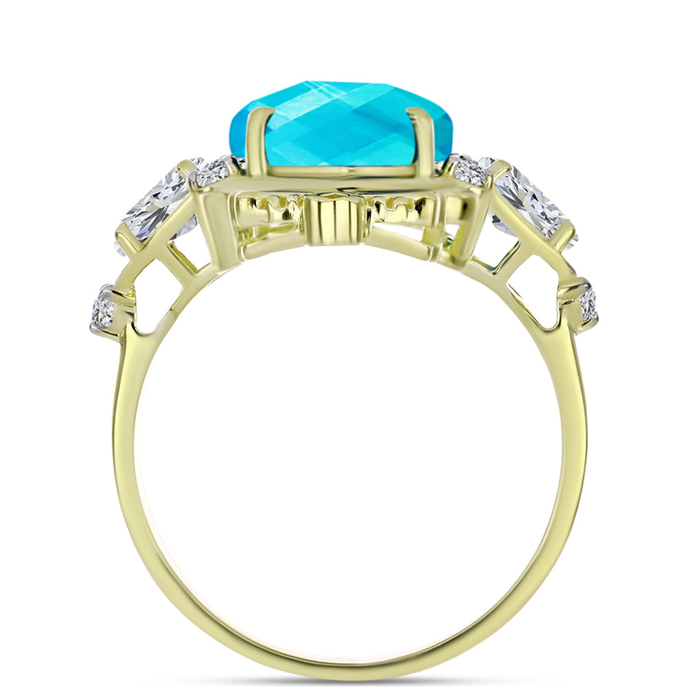 Anillo de Plata Bañada en Oro con Jade Azul y Topacio Blanco
