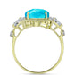 Anillo de Plata Bañada en Oro con Jade Azul y Topacio Blanco