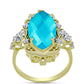 Anillo de Plata Bañada en Oro con Jade Azul y Topacio Blanco