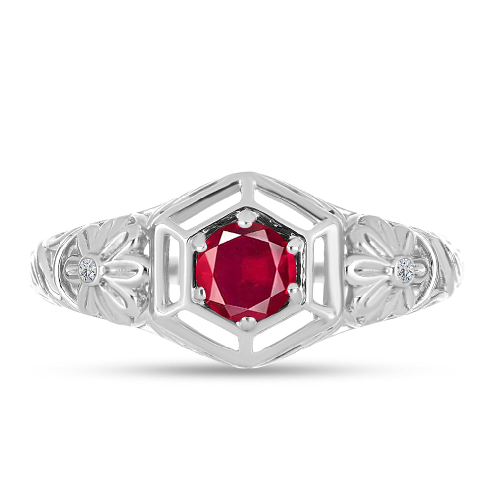 Anillo de Plata con Rubí de Madagascar y Topacio Blanco 1 