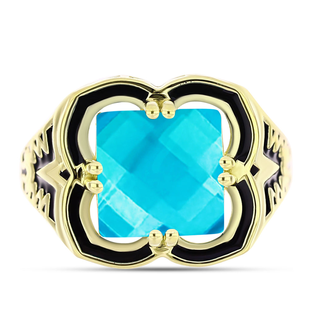 Anillo de Plata Bañada en Oro con Jade Azul 1 