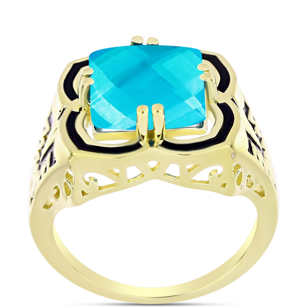 Anillo de Plata Bañada en Oro con Jade Azul