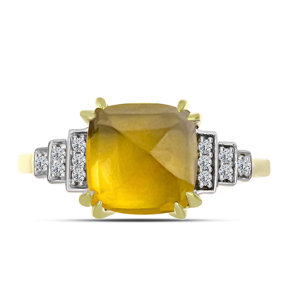 Anillo de Plata Bañada en Oro con Cuarzo Coñac y Topacio Blanco 1 