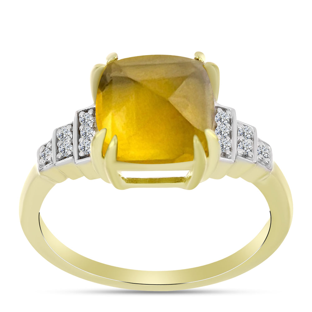 Anillo de Plata Bañada en Oro con Cuarzo Coñac y Topacio Blanco 3 