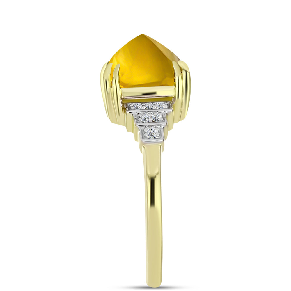Anillo de Plata Bañada en Oro con Cuarzo Coñac y Topacio Blanco