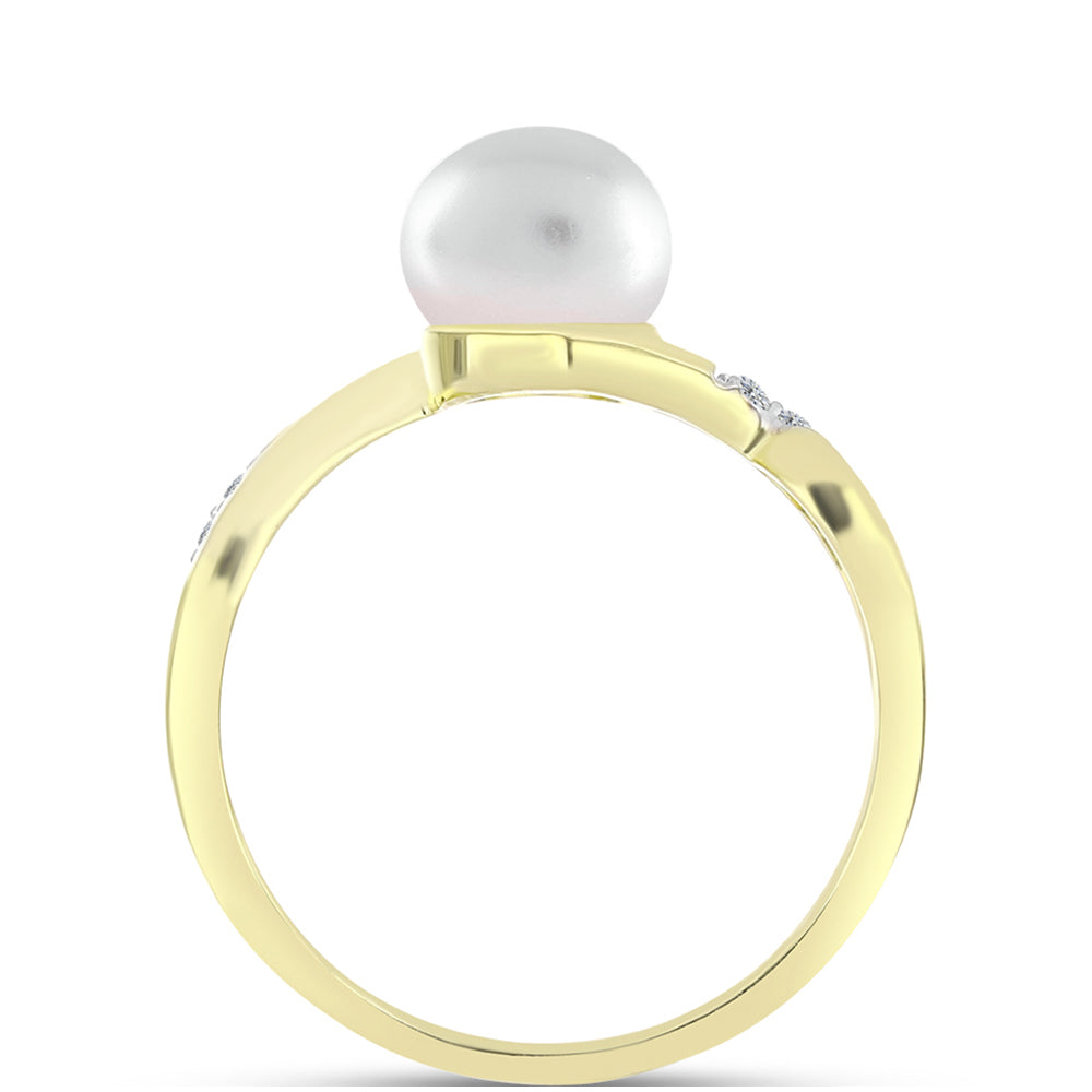 Anillo de Plata Bañada en Oro con Perla de Agua Dulce y Topacio Blanco