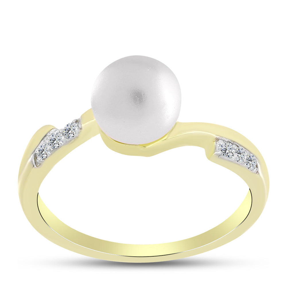 Anillo de Plata Bañada en Oro con Perla de Agua Dulce y Topacio Blanco