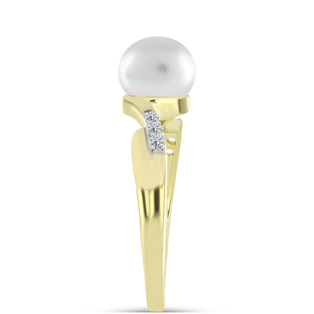 Anillo de Plata Bañada en Oro con Perla de Agua Dulce y Topacio Blanco 4 