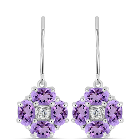 Pendientes de Plata con Amatista Rosa de Francia y Topacio Blanco