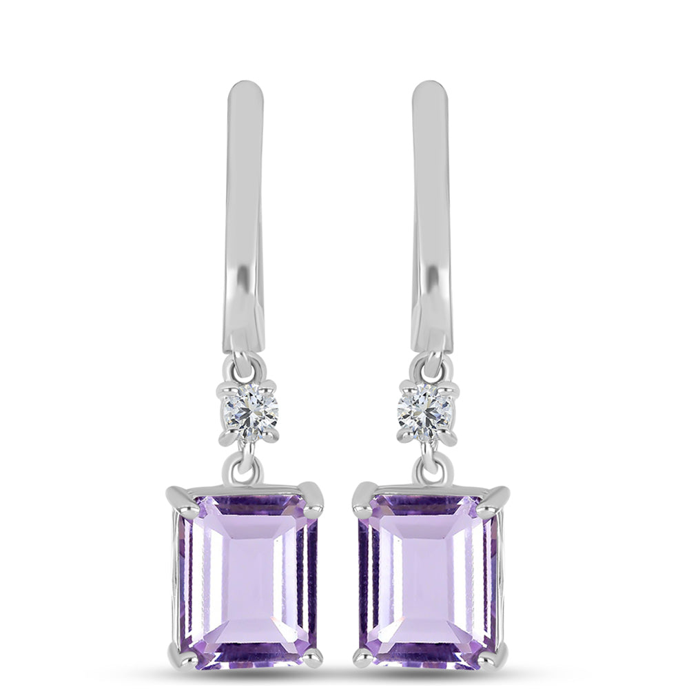 Pendientes de Plata con Amatista Rosa de Francia y Topacio Blanco
