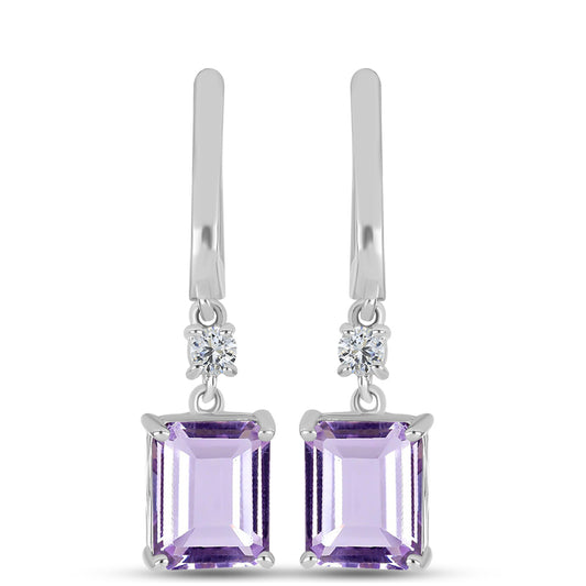 Pendientes de Plata con Amatista Rosa de Francia y Topacio Blanco