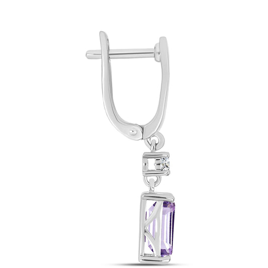 Pendientes de Plata con Amatista Rosa de Francia y Topacio Blanco