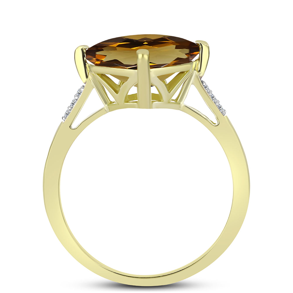 Anillo de Plata Bañada en Oro con Cuarzo Coñac y Topacio Blanco 2 