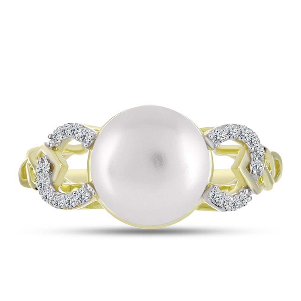 Anillo de Plata Bañada en Oro con Perla de Agua Dulce y Topacio Blanco
