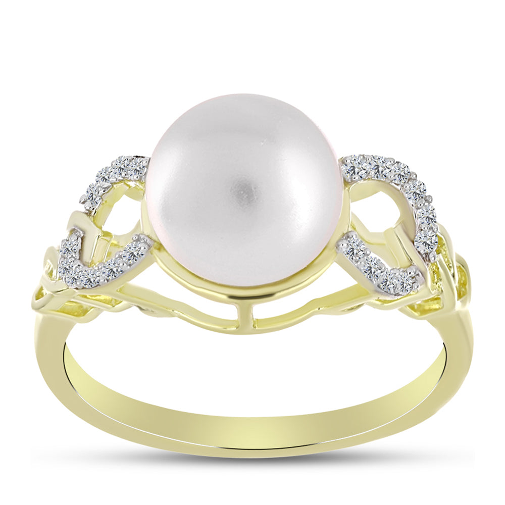 Anillo de Plata Bañada en Oro con Perla de Agua Dulce y Topacio Blanco
