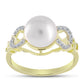 Anillo de Plata Bañada en Oro con Perla de Agua Dulce y Topacio Blanco