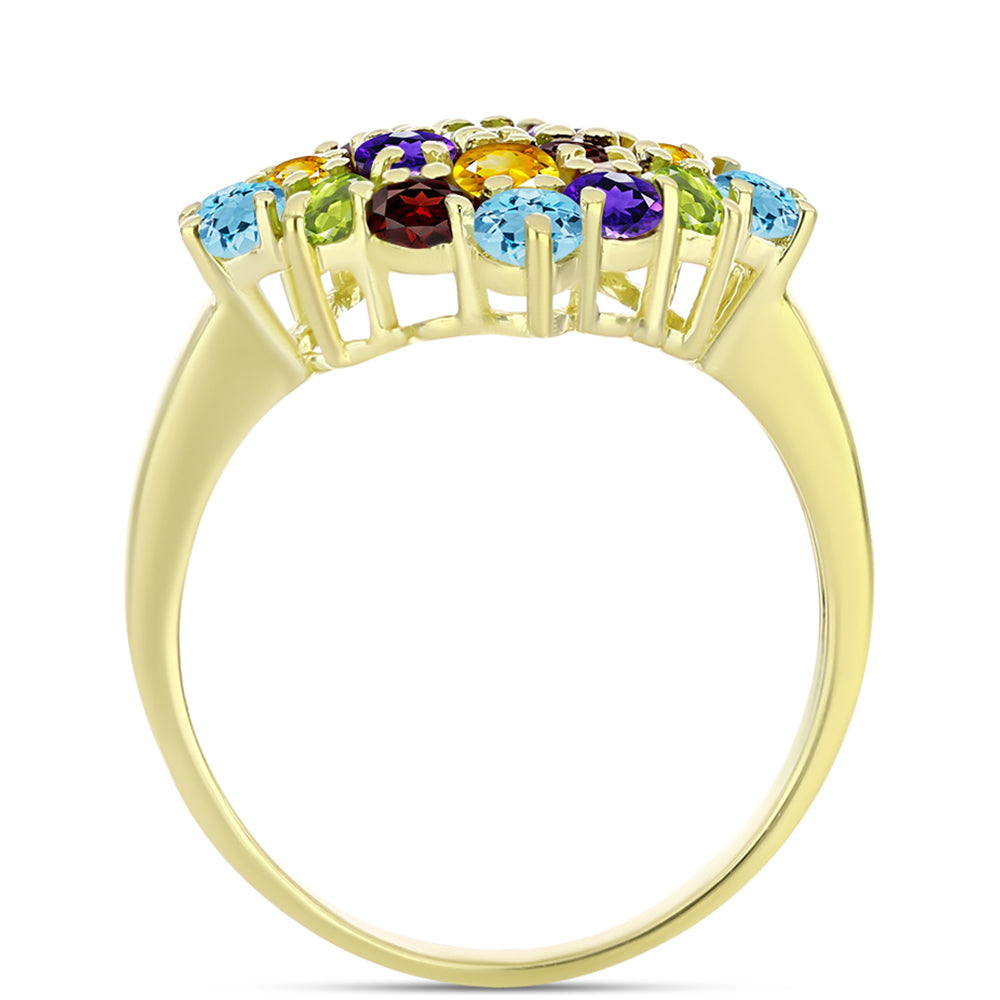 Anillo de Plata Bañada en Oro con Amatista de Marruecos y Citrino de los Montes Urales