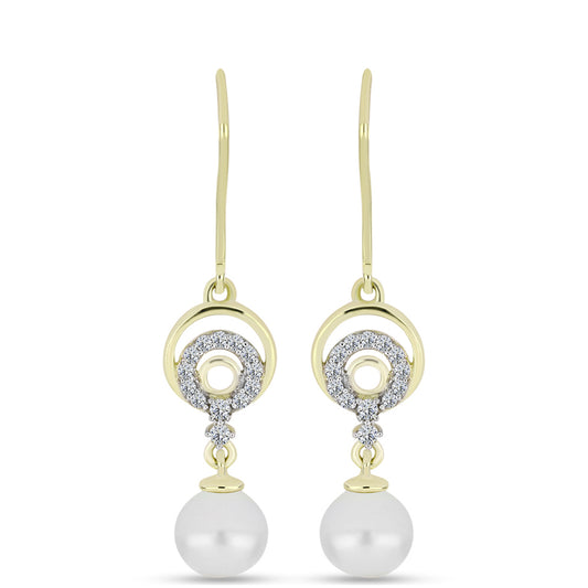 Pendientes de Plata Bañada en Oro con Perla de Agua Dulce y Topacio Blanco