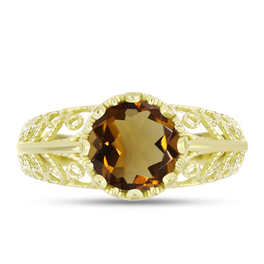 Anillo de Plata Bañada en Oro con Cuarzo Coñac