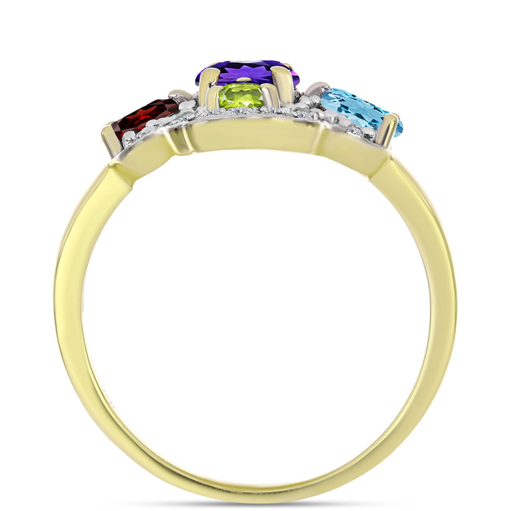 Anillo de Plata Bañada en Oro con Amatista de Marruecos y Citrino de los Montes Urales 2 