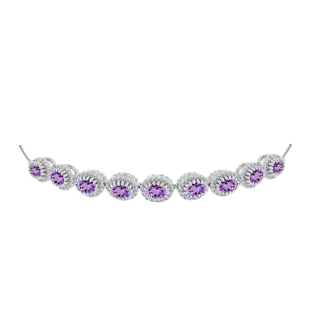 Pulsera de Plata con Amatista Rosa de Francia y Topacio Blanco