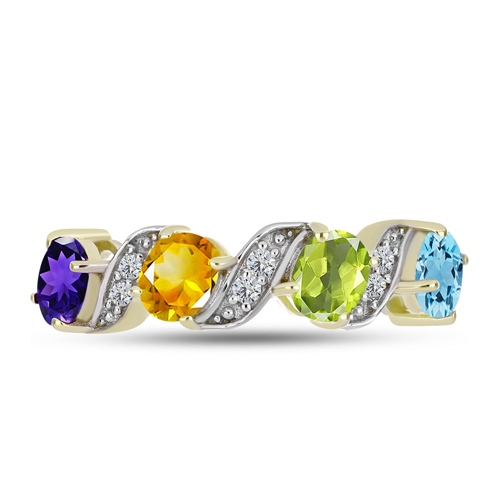 Anillo de Plata Bañada en Oro con Amatista de Marruecos y Citrino de los Montes Urales