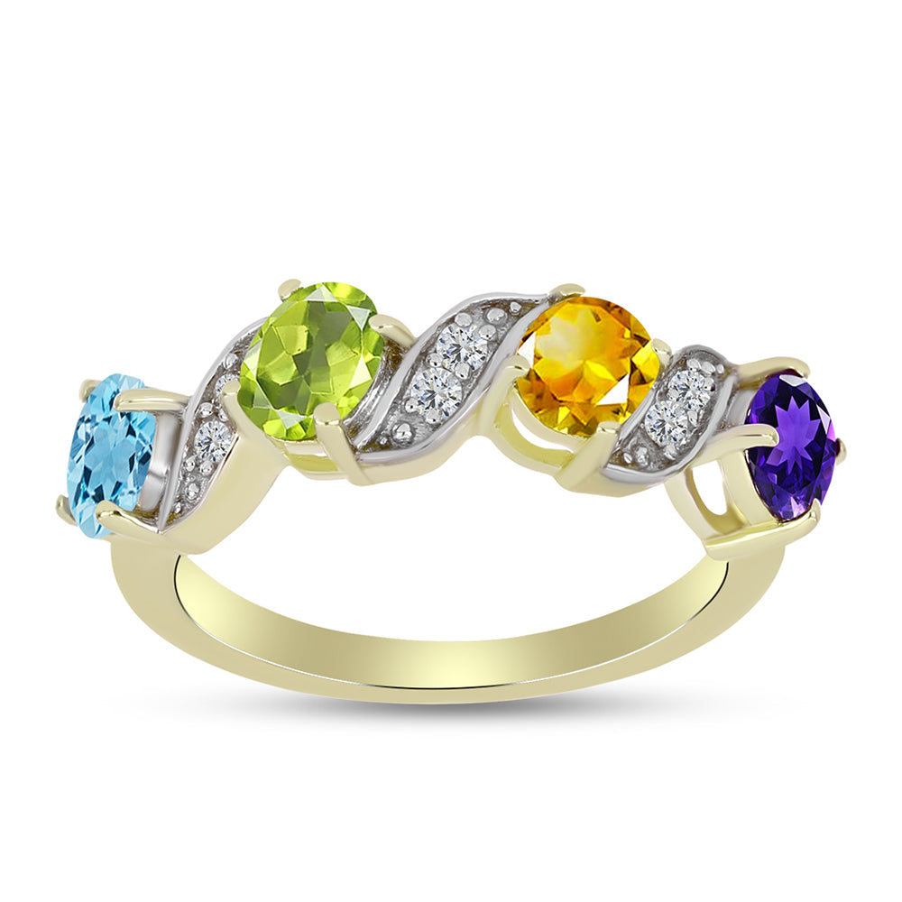 Anillo de Plata Bañada en Oro con Amatista de Marruecos y Citrino de los Montes Urales 3 