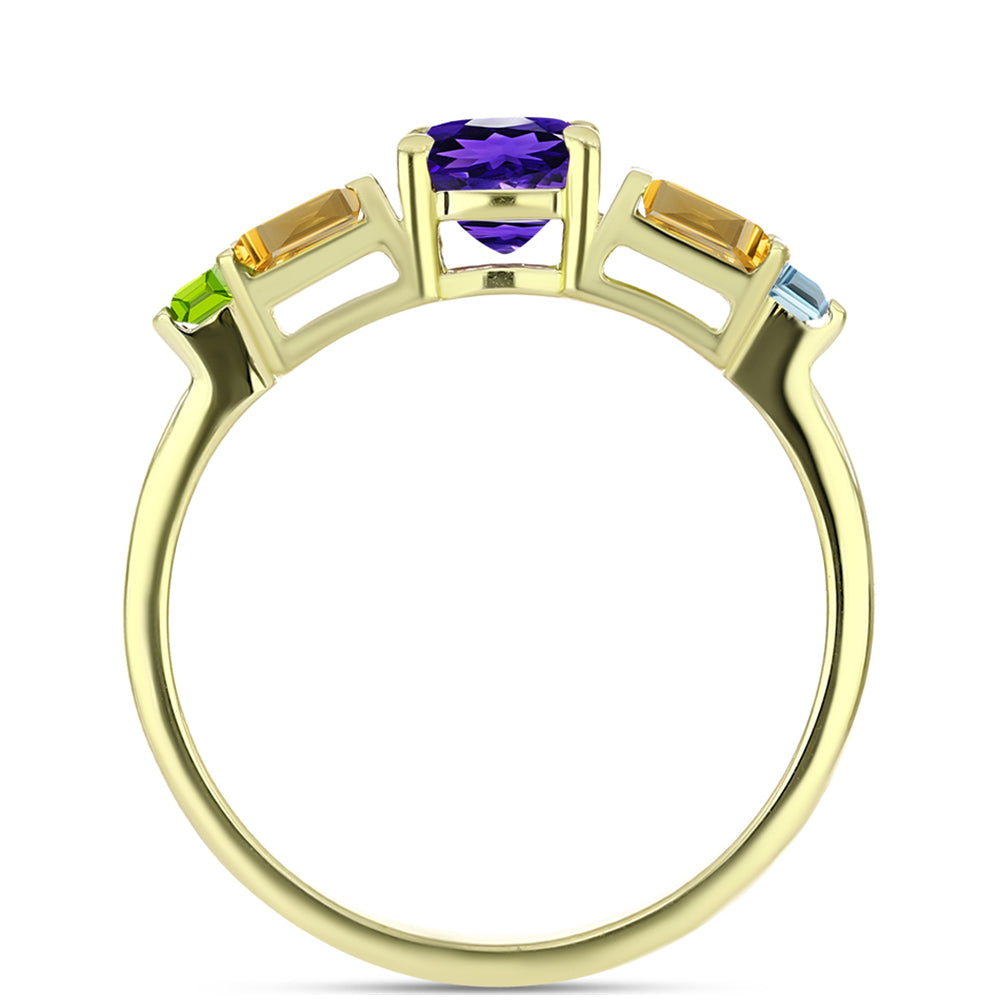 Anillo de Plata Bañada en Oro con Amatista de Marruecos y Citrino de los Montes Urales 2 