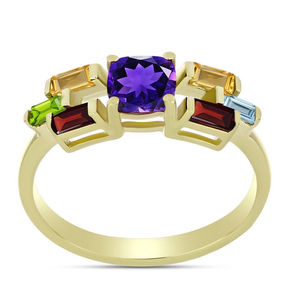 Anillo de Plata Bañada en Oro con Amatista de Marruecos y Citrino de los Montes Urales 3 