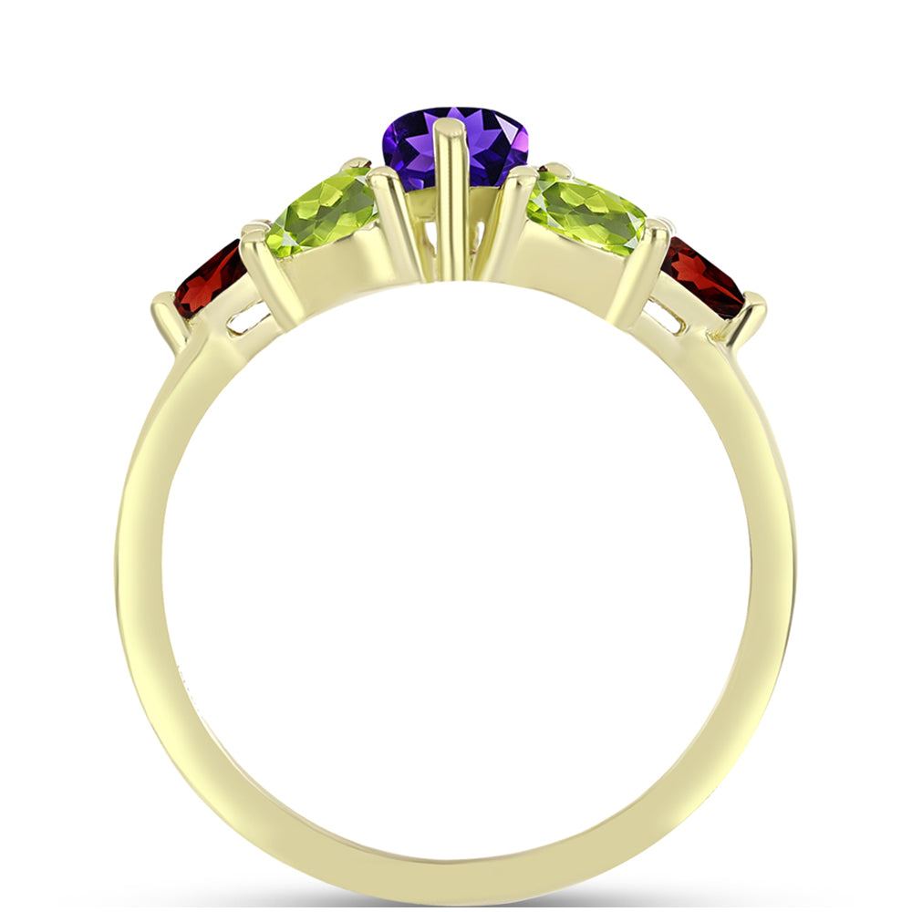 Anillo de Plata Bañada en Oro con Amatista de Marruecos y Citrino de los Montes Urales 2 