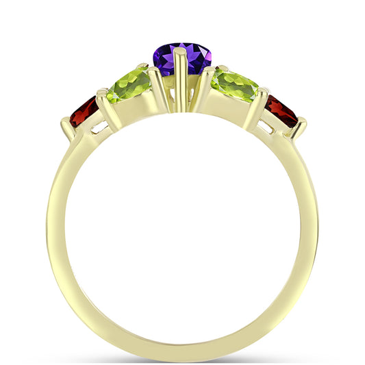 Anillo de Plata Bañada en Oro con Amatista de Marruecos y Citrino de los Montes Urales