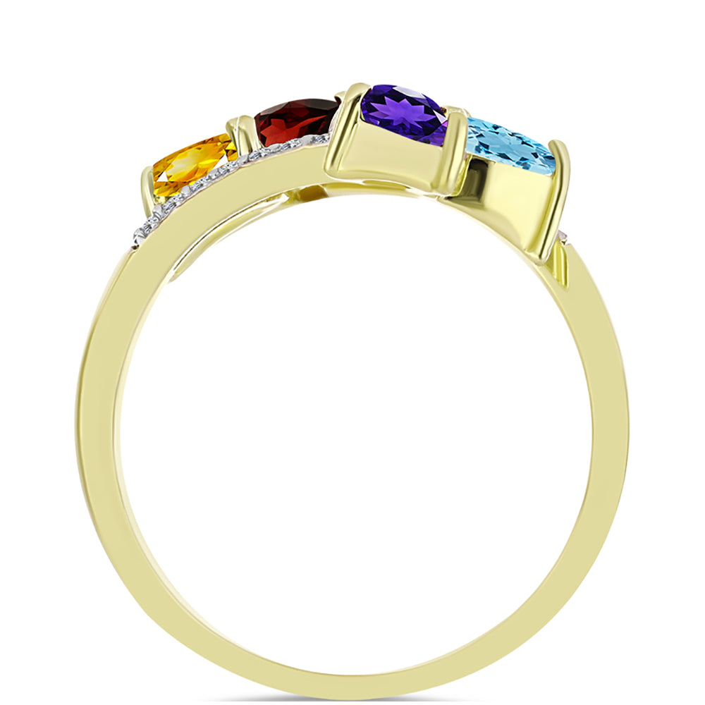 Anillo de Plata Bañada en Oro con Amatista de Marruecos y Citrino de los Montes Urales 2 