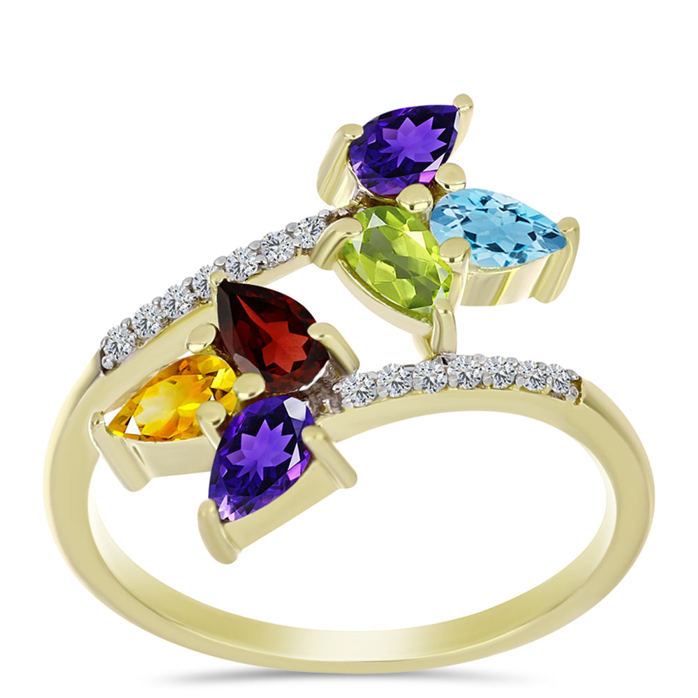 Anillo de Plata Bañada en Oro con Amatista de Marruecos y Citrino de los Montes Urales 3 