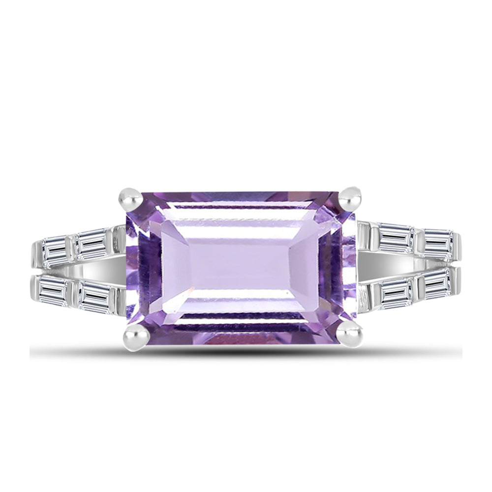 Anillo de Plata con Amatista Rosa de Francia y Zircón Blanco