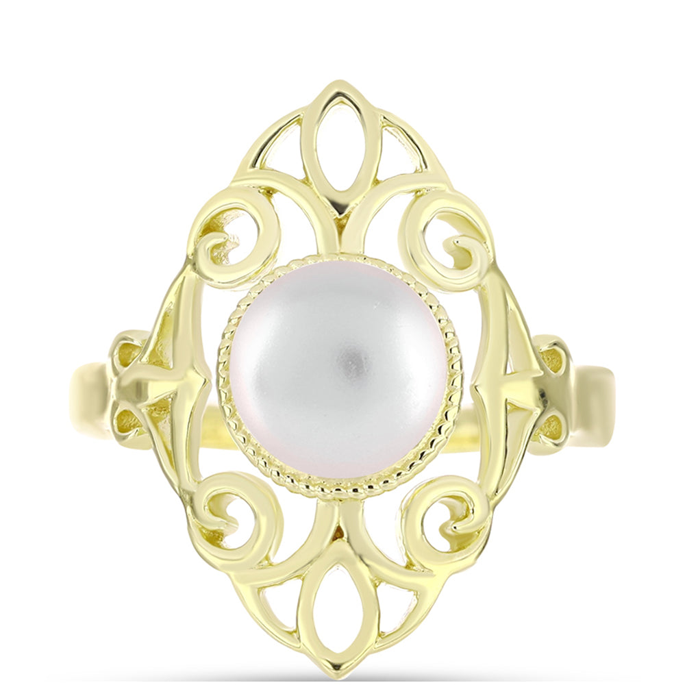 Anillo de Plata Bañada en Oro con Perla de Agua Dulce 1 